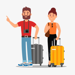 情侣旅行一对拖着行李箱的情侣矢量图高清图片