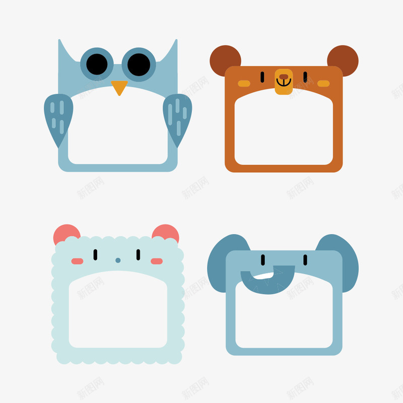 可爱动物框框矢量图ai免抠素材_88icon https://88icon.com 动物 可爱 大象 框架 熊 猫头鹰 相框 绵羊 蓝色 蓝色框框 矢量图