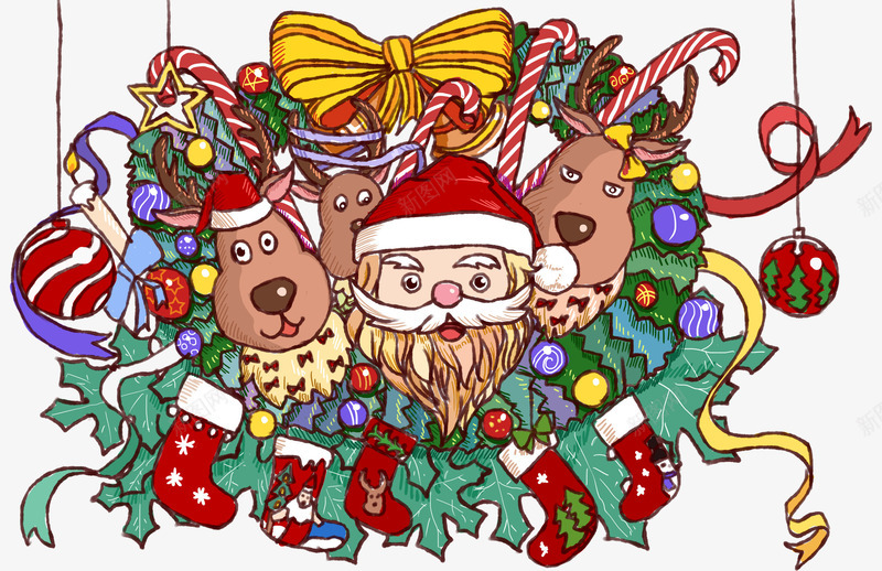 圣诞节装饰手绘插画psd免抠素材_88icon https://88icon.com 卡通手绘 圣诞狂欢 圣诞老人 圣诞节 插画 装饰图案 麋鹿
