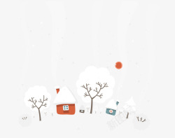 冬天雪花覆盖树木房子手绘素材