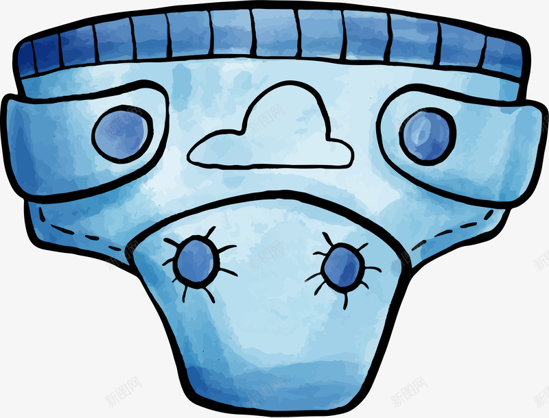 蓝色水彩婴儿纸尿裤png免抠素材_88icon https://88icon.com 婴儿用品 尿不湿 手绘 水彩 矢量图案 纸尿裤 蓝色