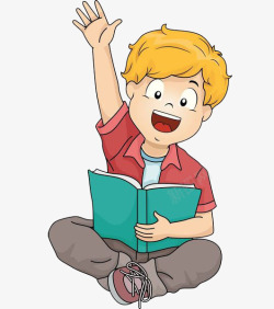 专心看书举手的男孩高清图片