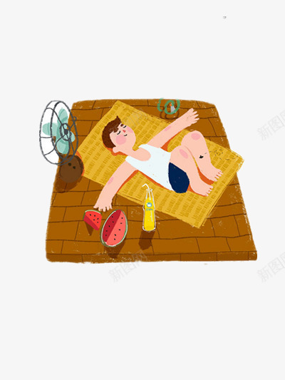 夏日png免抠素材_88icon https://88icon.com 凉席 夏日 插画 蚊香 西瓜 风扇