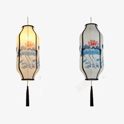 古典吊灯手绘长灯笼中国风餐厅走廊楼道会高清图片