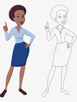 卡通手绘美国黑人商务女士素材