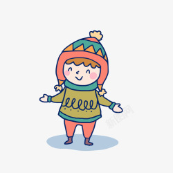 戴帽子女生卡通手绘冬天可爱的小女孩免矢量图高清图片