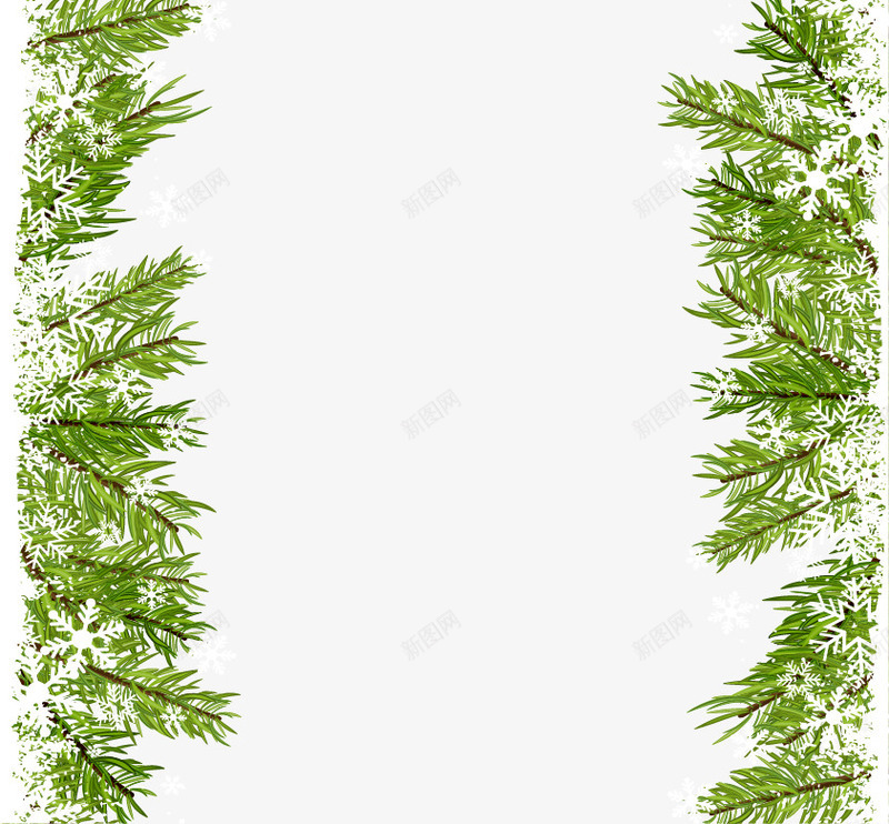 雪花树丛边框矢量图ai免抠素材_88icon https://88icon.com 圣诞节边框 松针 白色 绿色 雪花 矢量图