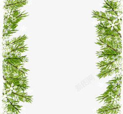 绿色松针雪花树丛边框矢量图高清图片
