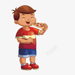 吃披萨的男孩卡通图素材