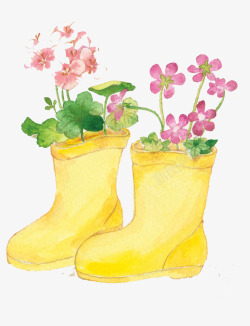 手绘水彩黄色雨鞋插图素材