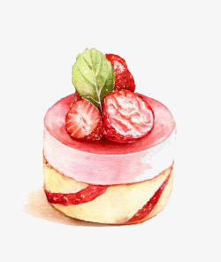 水彩草莓蛋糕素材