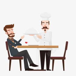 创意餐厅用餐的男子和厨师矢量图素材