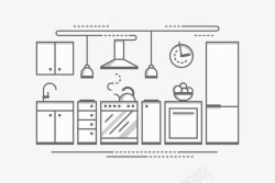 扁平单色厨房室内插图素材