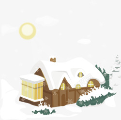 房屋冬天挂雪矢量图素材
