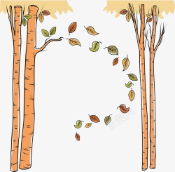 手绘秋天树林落叶矢量图素材