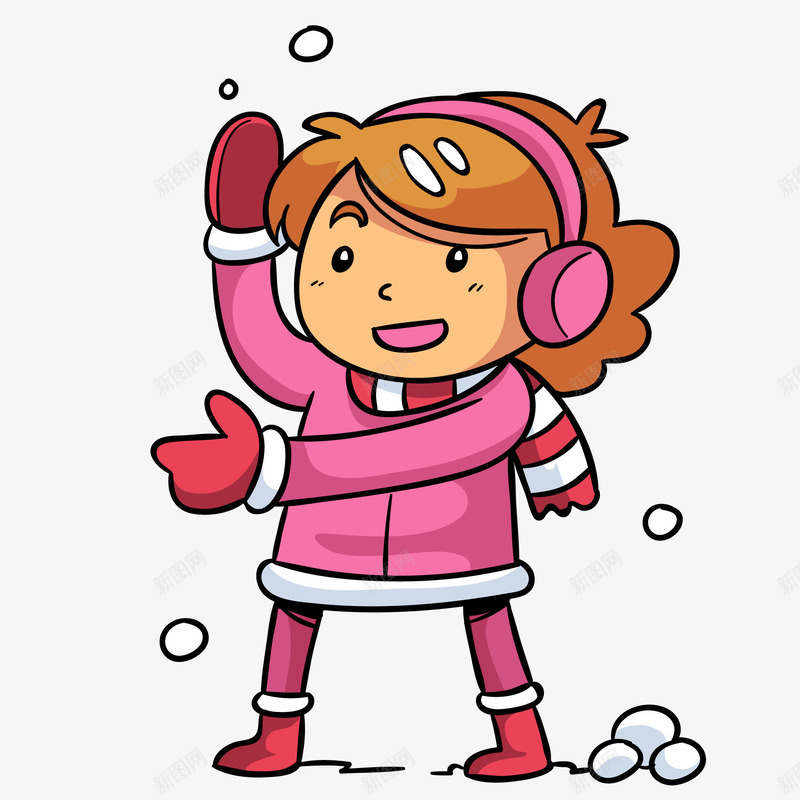 手绘打雪仗的女孩矢量图ai免抠素材_88icon https://88icon.com 冬天 女孩 户外活动 手绘人物 打雪仗 矢量图