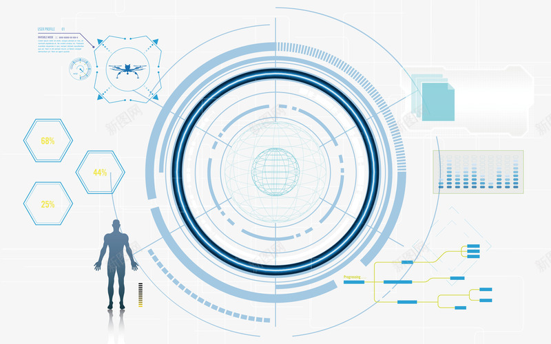 蓝色圆形数据展示和人矢量图eps免抠素材_88icon https://88icon.com 人 数据 数据png 数据矢量图 科技展示 矢量图