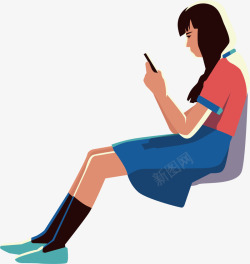 坐着玩手机男子坐着玩手机的女孩矢量图高清图片