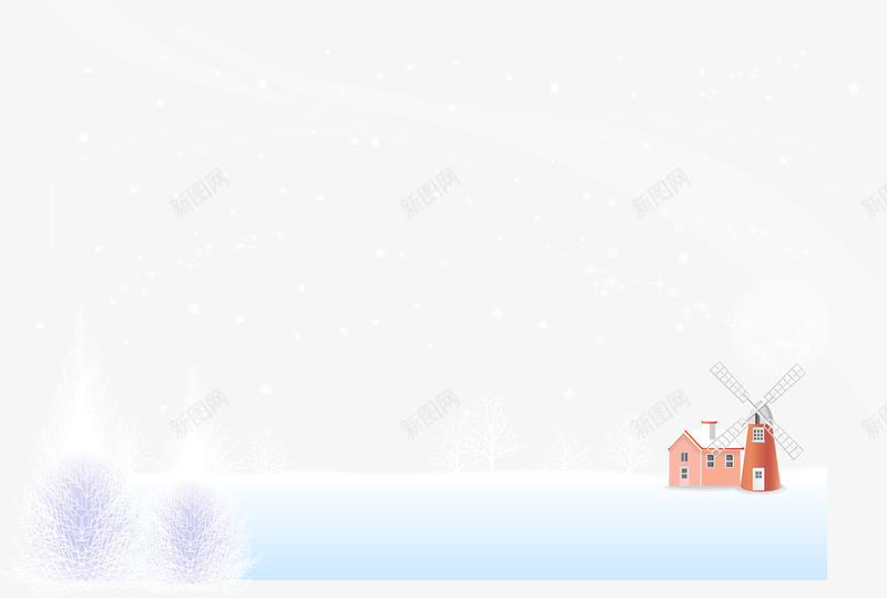 唯美风雪景png免抠素材_88icon https://88icon.com 冬天 冬雪 平原 房子 景色 白色的树 雪 雪地