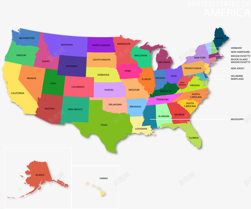 美国行政地图png免抠素材_88icon https://88icon.com 彩色美国地图 矢量素材 美国地图 美国地形图 行政区地图