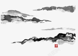 中国风墨色手绘山峰矢量图素材