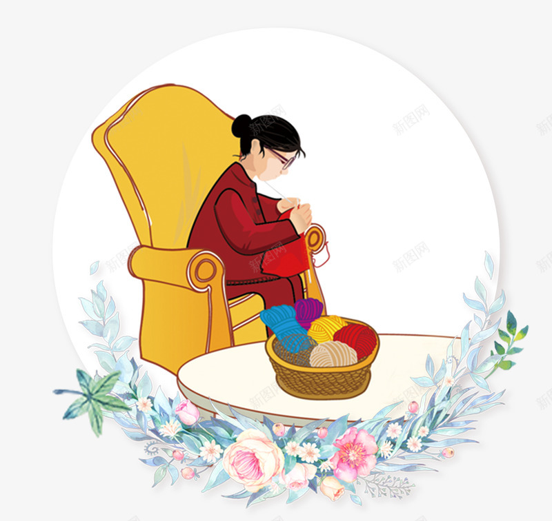 卡通手绘母亲插画psd免抠素材_88icon https://88icon.com 卡通手绘 慈母手中线 插画 母亲 沙发 游子身上衣 花朵