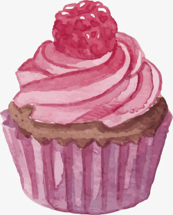 粉紫色水彩杯子蛋糕矢量图素材