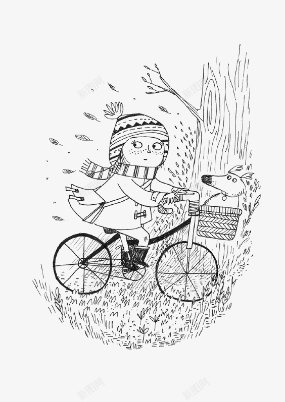 汽车的女孩png免抠素材_88icon https://88icon.com 冬天 卡通 手绘 插画 狗 线条 自行车