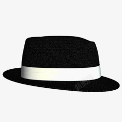 黑色黑帮宽边白边帽子素材