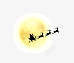 月亮上骑着马车的圣诞老人素材