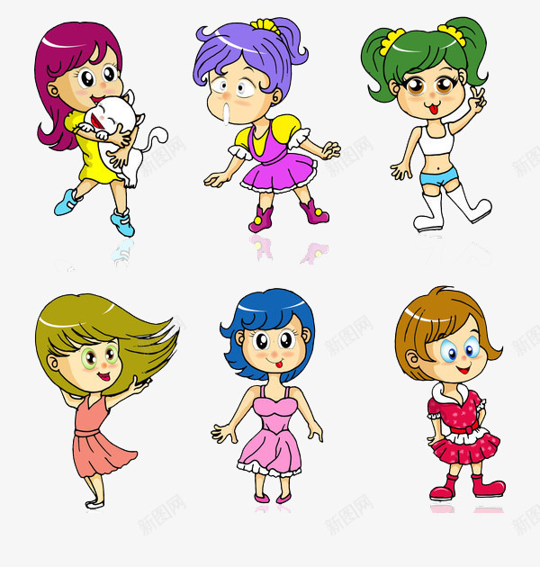 六个卡通小美女png免抠素材_88icon https://88icon.com 人物 卡通 可爱 多彩 微笑 手绘 表情包 通用