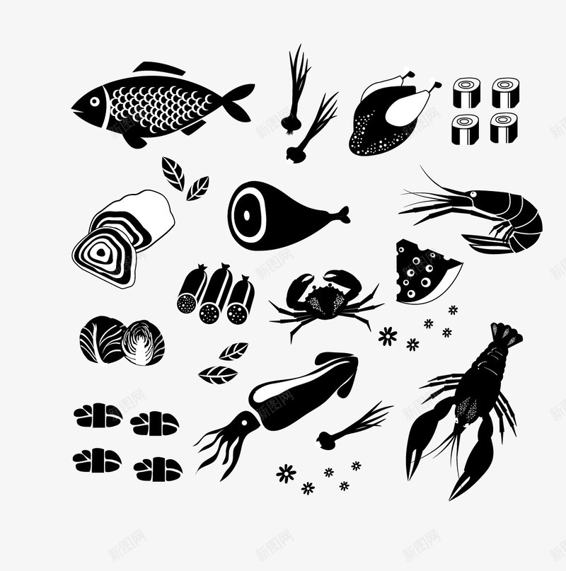 各种水生物剪影矢量图ai免抠素材_88icon https://88icon.com 动物 小虾 小鱼 水生物矢量 虾类 矢量图