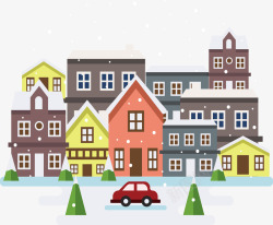 下雪的圣诞小镇矢量图素材