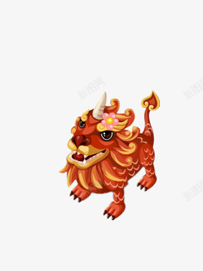 可爱的麒麟png免抠素材_88icon https://88icon.com 吉祥 神话 红色 麒麟