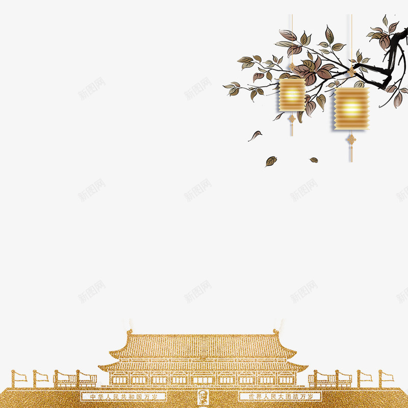 中国风宫殿png免抠素材_88icon https://88icon.com 台阶 夜晚 建筑 月夜 梅花 灯笼 皇宫 金色 金色宫殿