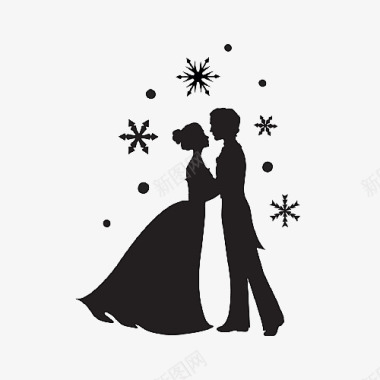 立体插画王子和公主雪花中跳舞图标图标