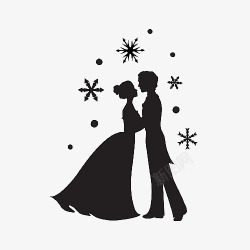 浪漫雪花王子和公主雪花中跳舞图标高清图片