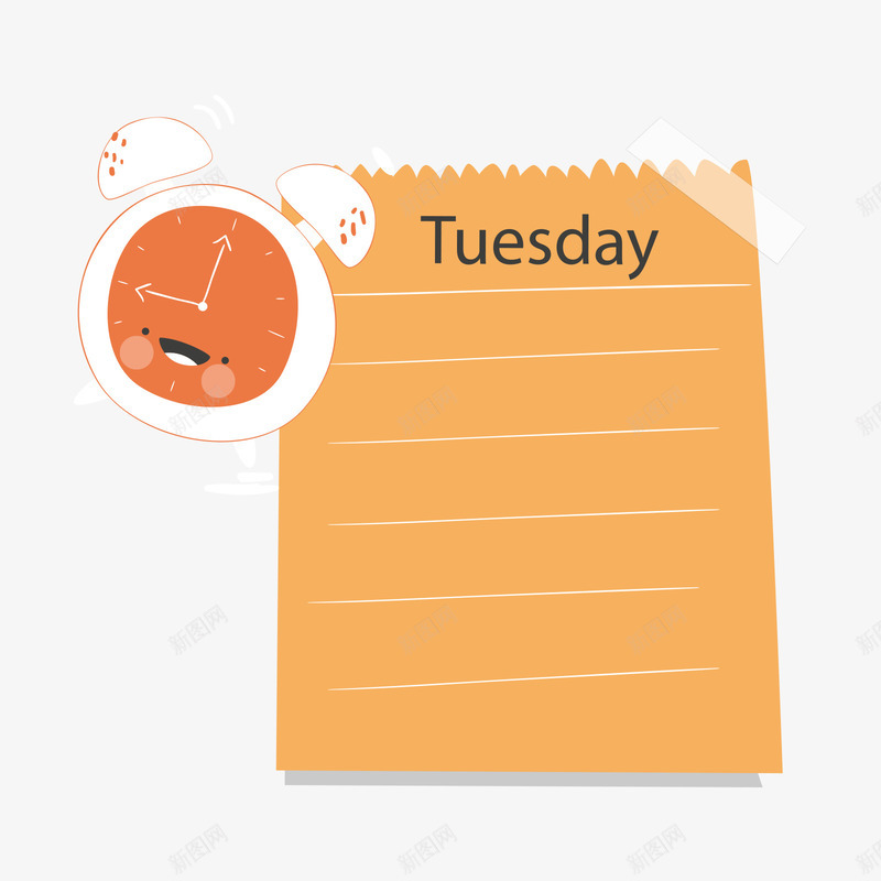 闹钟和黄色星期二纸张矢量图ai免抠素材_88icon https://88icon.com 星期二 白色 纸张 英文 闹钟 黄色 黄色纸张 矢量图