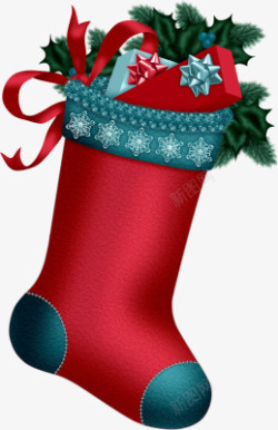 红色圣诞袜子蝴蝶结礼物素材