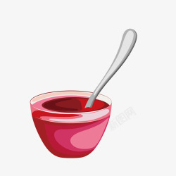 玻璃碗和勺子卡通草莓酱高清图片