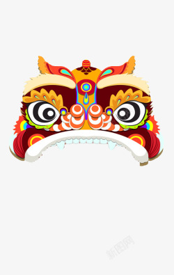 彩色炫彩中国风舞狮子头素材