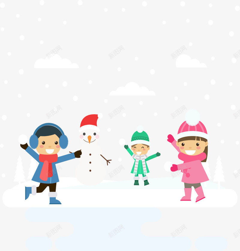 冬日雪景和孩子png免抠素材_88icon https://88icon.com 冬季 堆雪人 开心 打雪仗 矢量素材 雪地 雪景