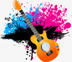 彩色墨迹背景装饰吉他矢量图素材