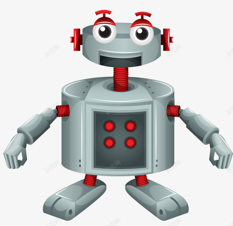 科技感桶形小机器人png免抠素材_88icon https://88icon.com 机器人 科技感 红色 银色