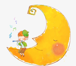 唯美精美卡通可爱小男孩在月亮上素材