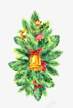 手绘水彩圣诞树铃铛素材