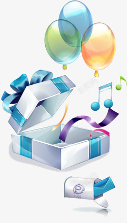 信箱礼物淡彩效果礼物盒与气球高清图片