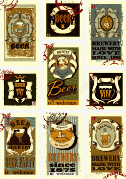 9款复古啤酒邮票矢量图素材