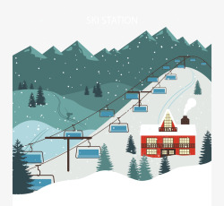 雪山缆车美丽的冬季滑雪中心矢量图高清图片