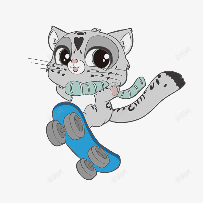 雪豹滑滑板可爱卡通造型png免抠素材_88icon https://88icon.com 卡通造型 可爱 滑滑板 灰色 猫科类动物 雪豹 雪貂